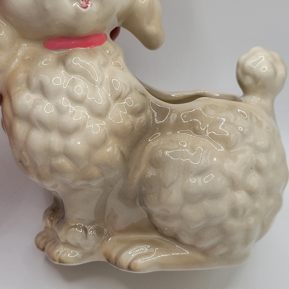 VTG Lefton Poodle Planter with Pink Bows, Glass Eyes & its Original Sticker, HTF - Picture 7 of 15